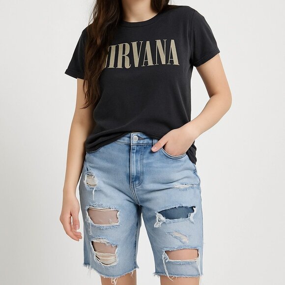 Torrid Womens 24XT Grunge Ripped Denim Shorts Light Wash Distressed Bermuda - Picture 2 of 16